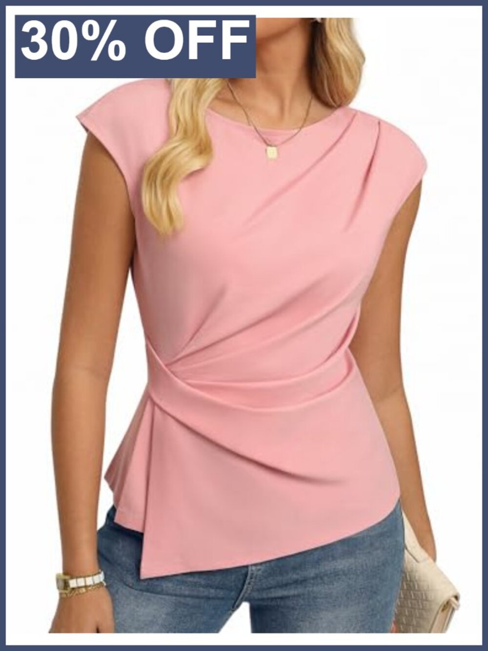 Peplum Blouse Dressy Work Top Cap Sleeve Crew Neck